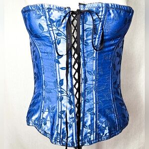 Victoria's Secret Light Blue Floral Shimmering Leaf Corset Top Size M LikeNew